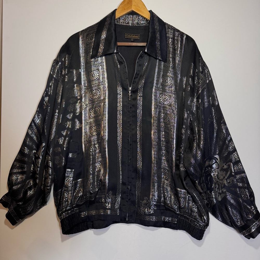 VTG CETA ITALIANA Silk and Metallic Medusa Full Zip Jacket BLACK-SILVER / LARGE